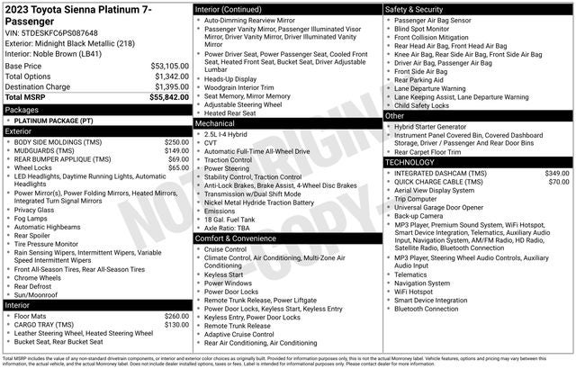 2023 Toyota Sienna Platinum 7 Passenger