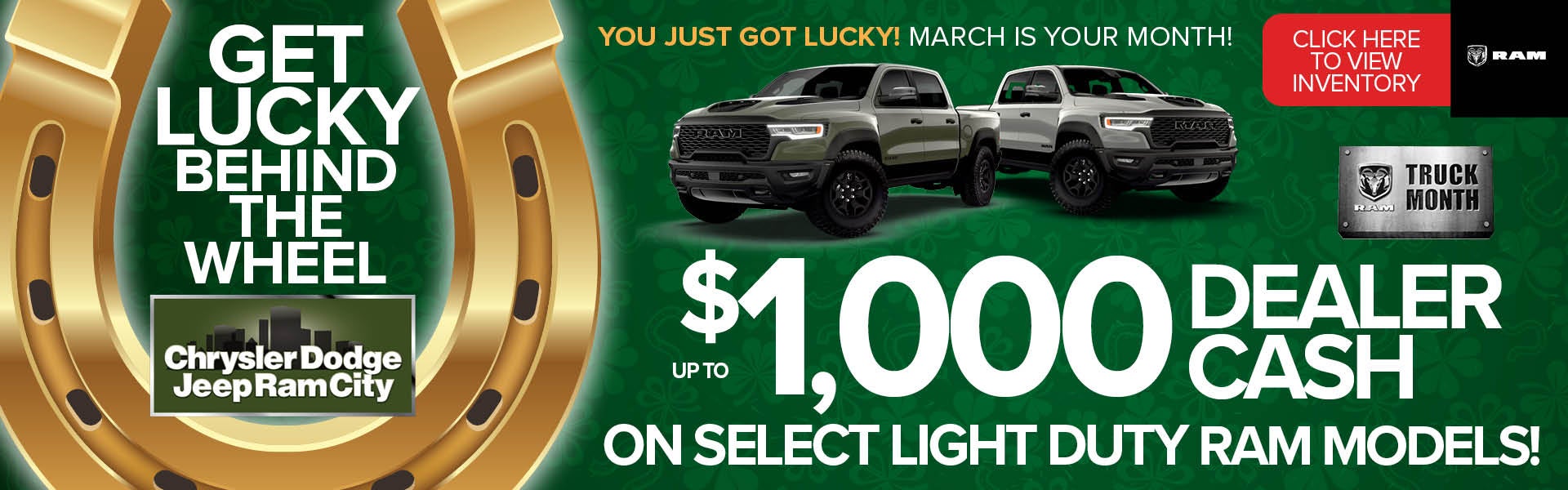 Up To $1,000 Dealer Cash On Select Light Duty Ram Models!