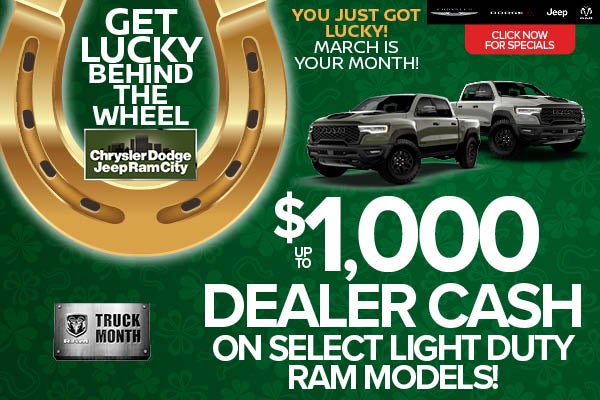 Up To $1,000 Dealer Cash On Select Light Duty Ram Models!