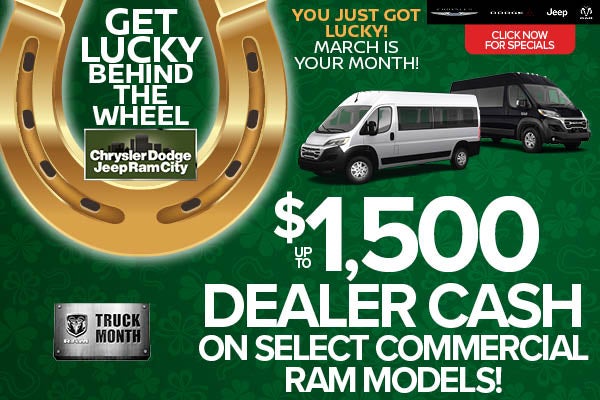 Up To $1,500 Dealer Cash On Select Commercial Ram Models!