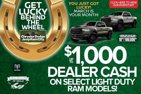 Up To $1,000 Dealer Cash On Select Light Duty Ram Models!
