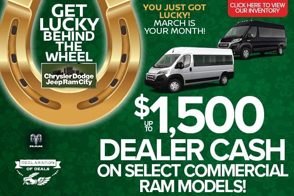 Up To $1,500 Dealer Cash On Select Commercial Ram Models!