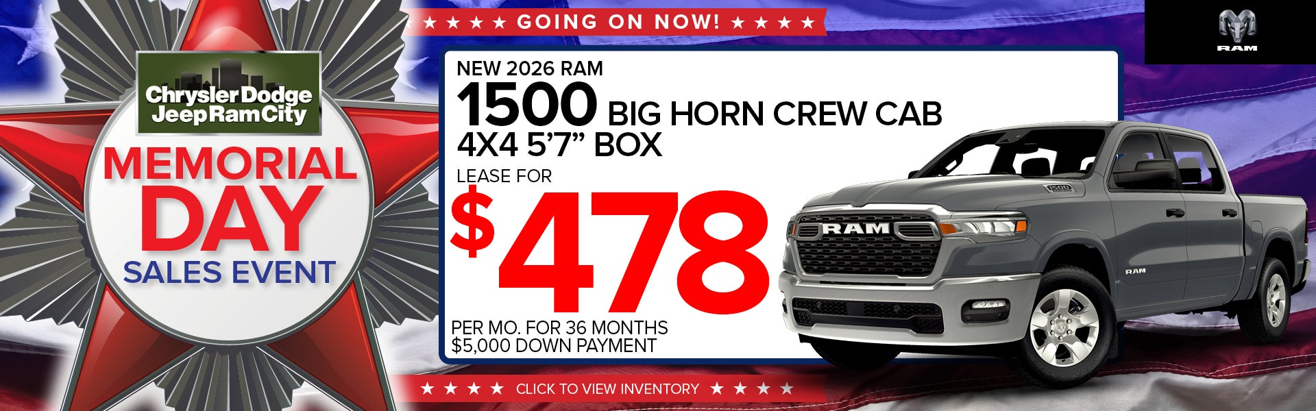 NEW 2026 RAM 1500 BIG HORN CREW CAB 4x4 5’7” BOX